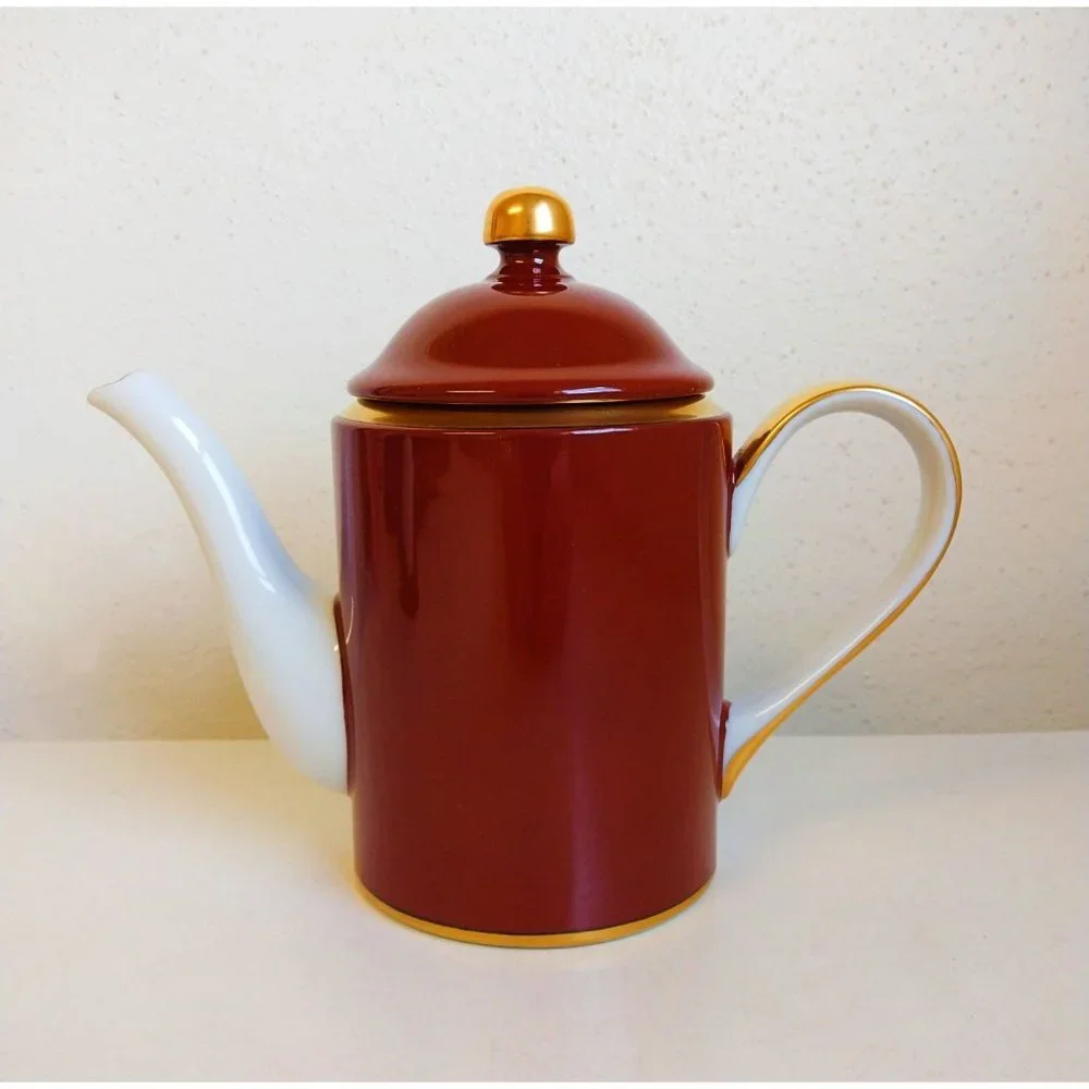 Fitz and Floyd Vintage Red & Gold Tea Coffee Pot